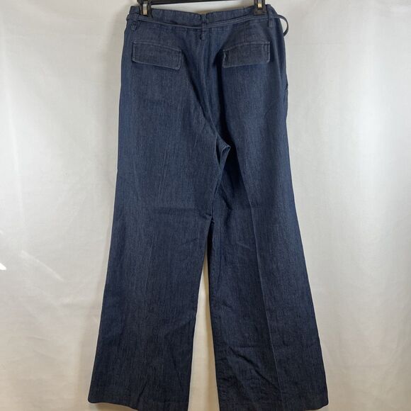 Larry Levine Wide Leg Trousers Jeans Dark Wash High Rise Denim Women's 8P Belted - Picture 5 of 7